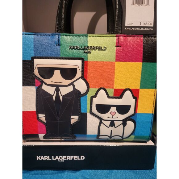 NWT & Box Karl Lagerfeld Paris Rainbow Color Block Maybelle Satchel Handbag $168 - Picture 3 of 4